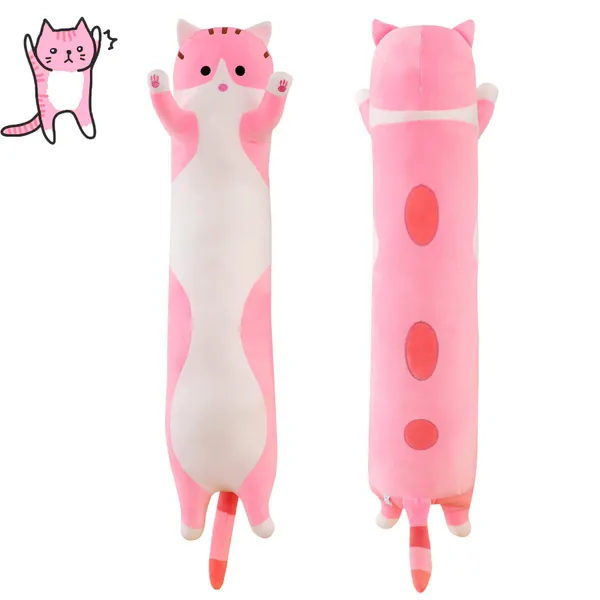 JCWDFLK Long Cat Plush Pillow ，35.4" Super Soft PP Cotton Filling Material Cartoon Stuffed Animals for Children Kawaii Cat Body Pillow Gift for Kids Girlfriend（Pink） - long cat plush Pink Cat
