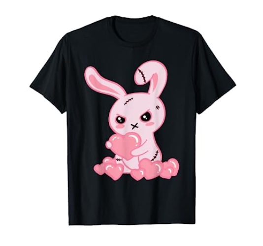 Goth Bunny Shirt Cute Creepy Emo Clothes Kawaii Bunny T-Shirt - Women - Royal Blue - 3X-Large