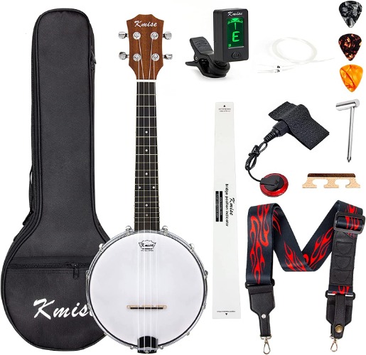 Kmise, 4, Banjo Ukulele, Concert Size 23 Inch (with Bag Tuner Strap Strings Pickup) - Banjo Ukulele