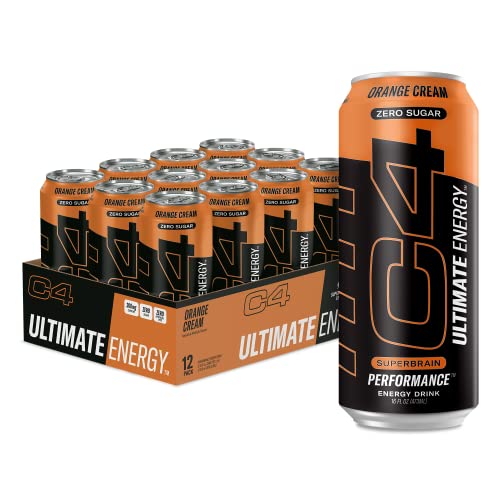 C4 Ultimate Sugar Free Energy Drink 16oz (Pack of 12) | Orange Cream | Pre Workout Performance Drink with No Artificial Colors or Dyes - Orange Cream - 16 Fl Oz (Pack of 12)