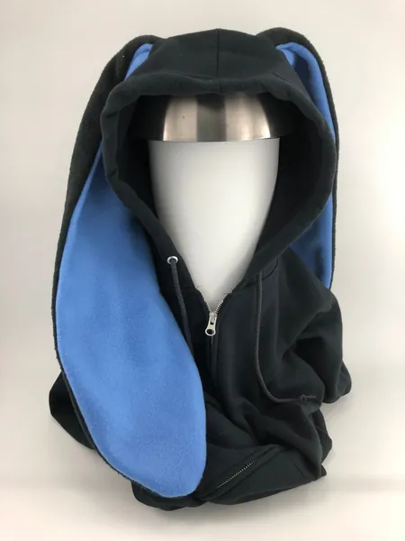 Black Rabbit Hoodie with long Blue ears!