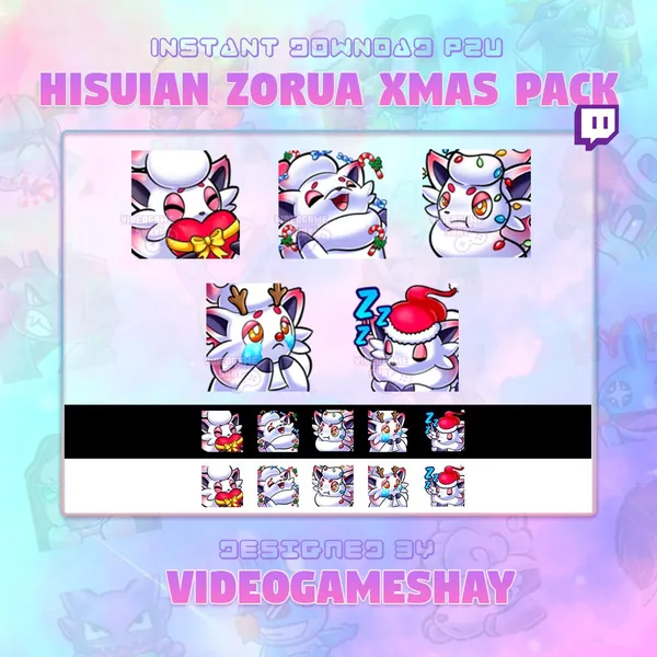 Festive Christmas Hisuian Zorua Twitch Pokemon Emotes