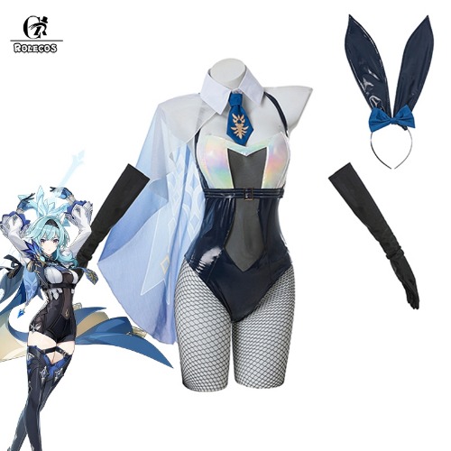 ROLECOS Genshin Impact Eula Cosplay Costume Doujin Women Sexy Bunny Girl Suit Leather Jumpsuit Eula Bunny Suit - AliExpress 