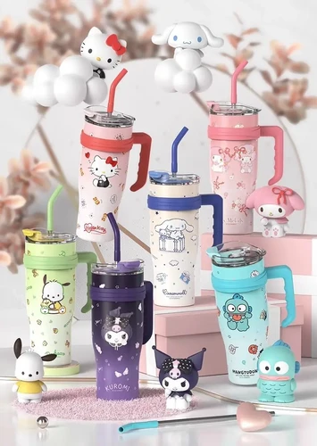 Official Sanrio Stainless Steel Thermo Large Capacity Tumbler Cup with Straw Lid