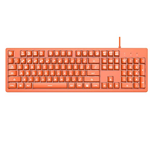 DKS100 Computer Keyboard, DOUYU White Backlit Mechanical Feel Membrane Gaming Keyboard, Wired 104 Keys for Gaming Office and Typing, Orange - Orange