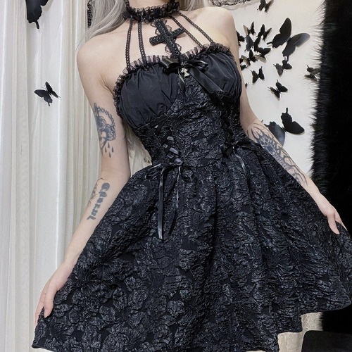 'Society' Black A-Line Dress - black / L