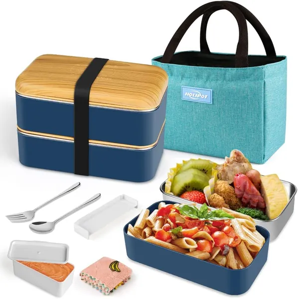 Lunch Box, Porta Pranzo Ermetico con Posate e Borsa Termica Porta Pranzo per Ufficio, Pranzi A Lavoro, Scuola - Bento Box Adatto per Microonde e Lavastoviglie, Senza BPA