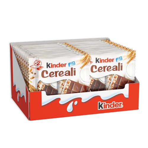 Kinder Cereali - 40 Tavolette di Cioccolato Puro Cacao, Snack Dolce Ripieno al Latte e ai 5 Cereali Soffiati e Tostati, 20 Confezioni