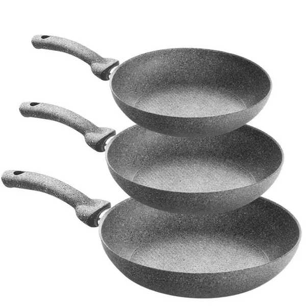 Accademia Mugnano Padelle Antiaderenti Professionali Regina di Pietra Heart Stone (3 Pezzi) Made in Italy (Set Completo 20/24 / 28 cm) (Grigio 20-24-28 cm), Alluminio, Argento