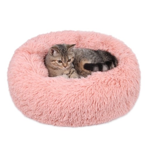 Pet Ultra Soft Long Plush Round Bed - Pink