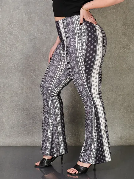 SHEIN SXY Plus Mixed Print Flare Leg Pants