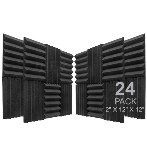 JBER Acoustic Panels Studio Foam Wedges Fireproof Soundproof Padding Wall Panels 2" X 12" X 12" (24 Pack Wedge 2" - Charcoal) - 24 Pack Wedge 2" 24 Pack Wedge 2" - Charcoal