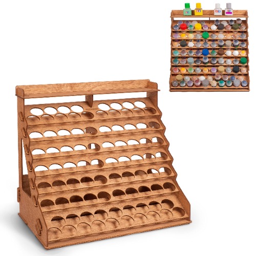 Plydolex Wooden Paint Organizer for 87 Paint Bottles and 14 Brushes - OPI Organizer and Paint Rack With 6 Miniature Stands and Top Shelf - Convenient Paint Organizer for Miniature Paint Set - Citadel 87 holes