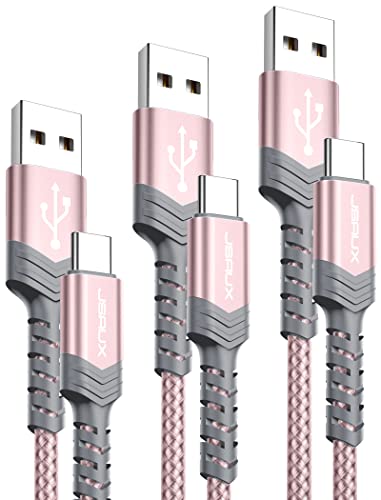 JSAUX USB-C Cable 3.1A Fast Charging, 3-Pack (10ft+6.6ft+3.3ft) USB A to Type C Charge Nylon Braided Cord Compatible with Samsung Galaxy S20 S10 S9 S8 Note 10,PS5 Controller,USB C Charger(Rose Gold) - 3.3ft+6.6ft+10ft - Rose Gold