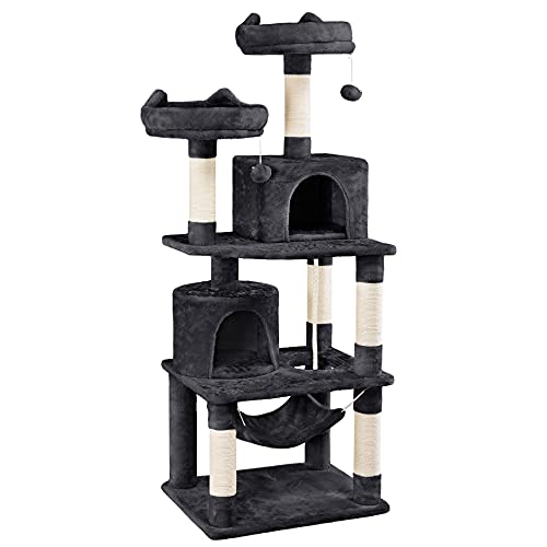 Yaheetech 62.2in Cat Tree Cat Tower, Multi-Level Cat Tree w/Double Condo, Cat Platform & Hammock, Cat Pet Play House with for Indoor Activity Relaxing - 62.2in - Black