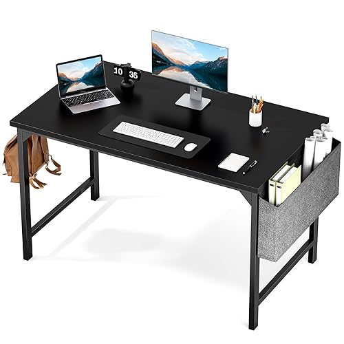 Sweetcrispy Computer Office Desk 48 Inch Kids Student Study Writing Work with Storage Bag & Headphone Hooks Modern Simple Home Bedroom PC Table - Basic Black - 48-Inch