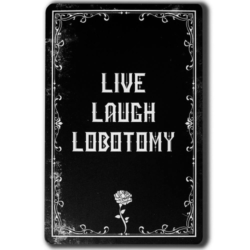 IRISVITA Metal Sign, LIVE LAUGH LOBOTOMY, Spooky Gothic Decor for Bedroom, Vintage Halloween Decorations Indoor, Witchy Room Decor, Goth Room Decor, Halloween Décor - Black 02