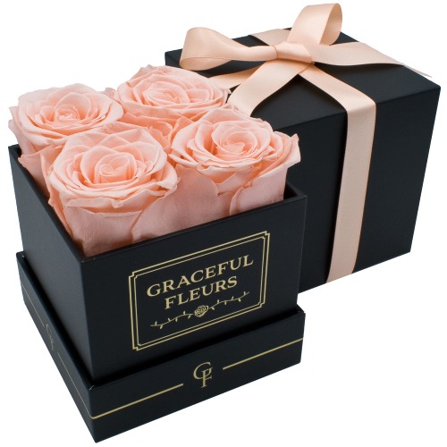 Graceful Fleurs | Real Roses That Lasts for Years | Fresh Flowers for Delivery Birthday | Birthday Gifts for Women | Preserved Forever Roses Box | Mothers Day (Light Peach, Black Box) - Light Peach, Black Box