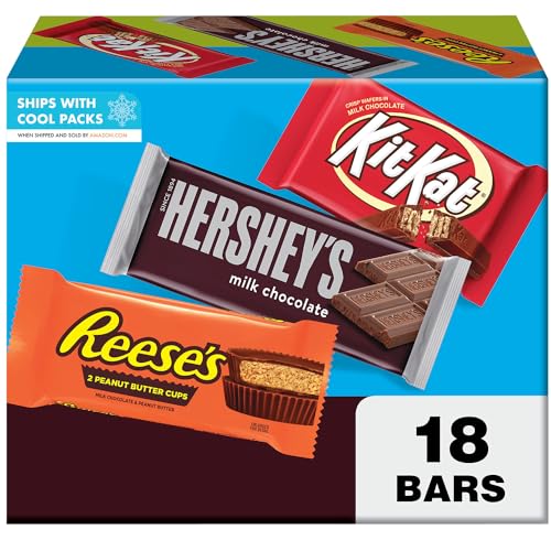 HERSHEY'S, KIT KAT and REESE'S Assorted Milk Chocolate Candy Variety Box, 27.3 oz (18 Count)