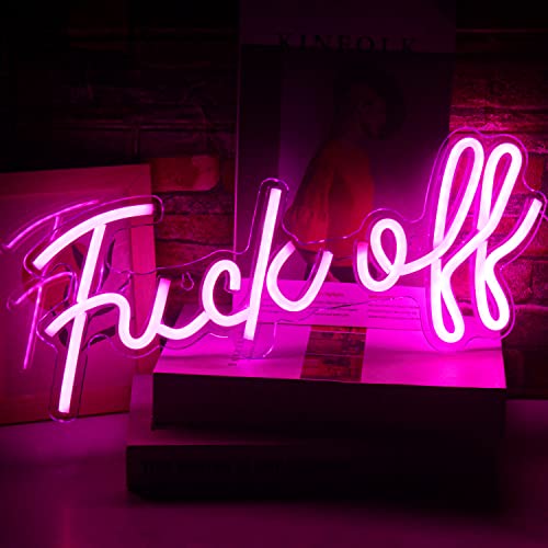 Fuck Off Neon Sign Pink Word LED Neon Wall Light Signs Acrylic USB Neon Lights for Bedroom Letter Neon Lamp Sign for Bar Pub Home Decorations 17'' x 8'' - B-pink Fuck