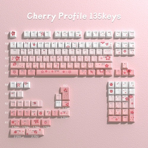 Sakura Blossom Backlit Key Caps Full Set - Cherry Top 135 keys