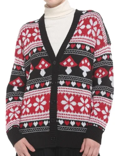 Mushrooms & Hearts Fair Isle Oversized Girls Cardigan | Hot Topic