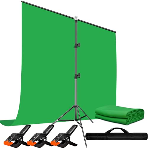 Heysliy Greenscreen mit Ständer 1.5 x 2M, Green Screen mit Verstellbarer Hintergrund Ständer für Fotografie, Streaming, Gaming, Chroma Key - 1.5×2m