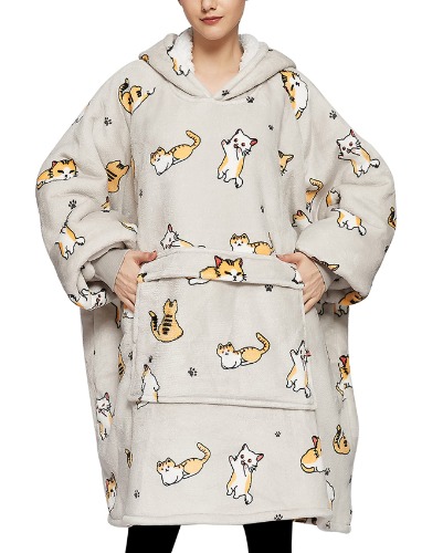 KFUBUO Wearable Blanket Hoodie for Adults Sherpa All Patterns Oversized Sweatshirt Blanket with Pockets - Cat Adult