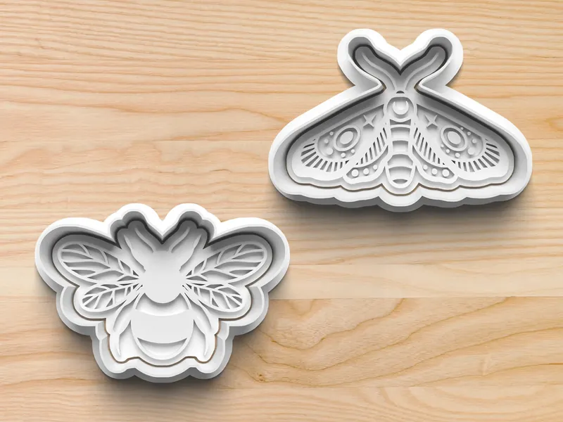 Moth/Bee Cookie Cutter & Stamp Set 4PC || Biscuit Cutter || Polymer Clay Cutter || Fondant || Pie Topper Mold || Stencil || 3D Printed