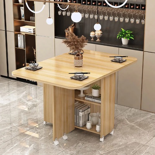 Modern minimalist foldable desk dining table wooden Nordic style with wheel home study office additional storage
