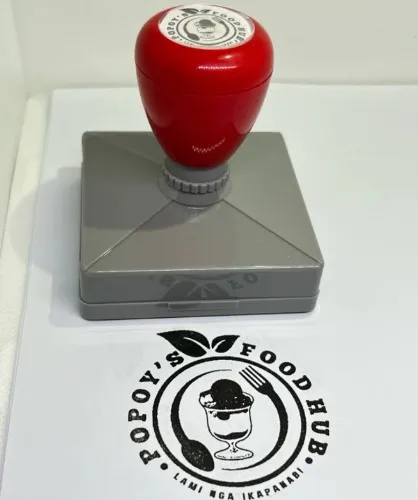 PERSONALIZED SELF INKING STAMP HA PLASTIC HANDLE 1.5X1.5  INCHES 