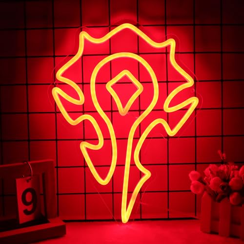World Warcraft Neon Signs Horde Logo Neon Lights Warcraft Gifts Game Room Home Bar Man Cave Living Room Decor Gift Idea for Birthday Christmas Teens Friends 15 * 11In