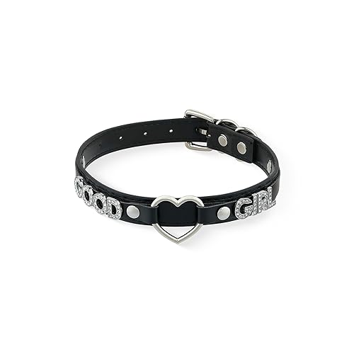 ADEMISHIA Black Heart O-ring Letter Choker Necklace For Women, Punk Handmade PU Leather Leash Collar Adjustable Gothic Jewerly - Black - GOOD