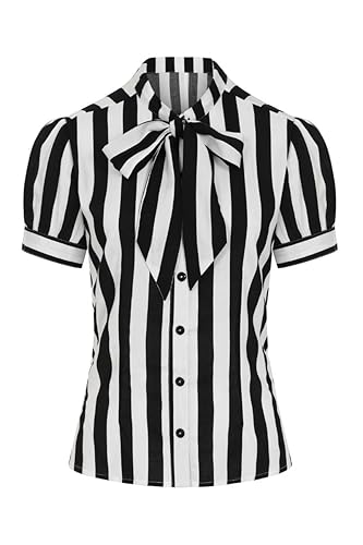 Hell Bunny Juno Shirt Black White Fitted Sexy Workwear Striped Goth Short Sleeve - 3X-Large - Black