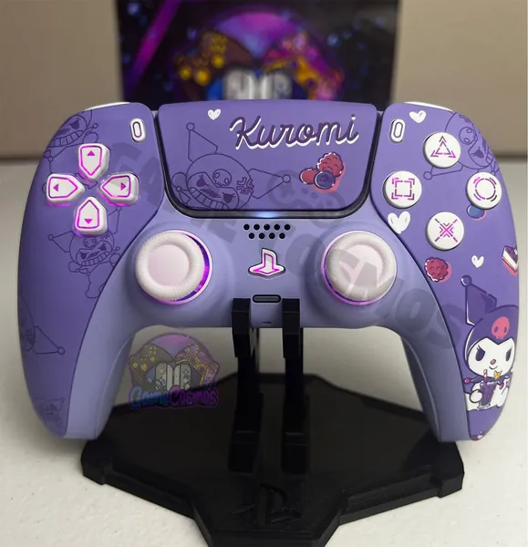 Cute Cartoon theme - RGB LED - Violet and White - Custom Wireless Controller for PS5 Or PC