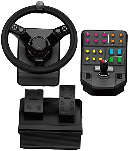 Logitech G Saitek Farm Sim Controller, Heavy Equipment Bundle for Farming Simulator, Gaming Steering Wheel and Pedals with Control Panel, 900° Wheel, 38+ Assignable Buttons, USB, PC/Mac - Black - Equipment Bundle (Farm Sim Controller)