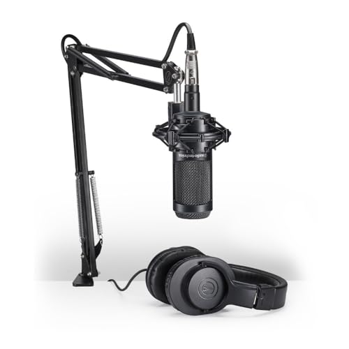 Audio-Technica AT2035PK Vocal Microphone Pack for Streaming/Podcasting, Includes XLR Mic, Adjustable Boom Arm, Shock Mount, & Monitor Headphones, Black - AT2035 Streaming/Podcasting Pack