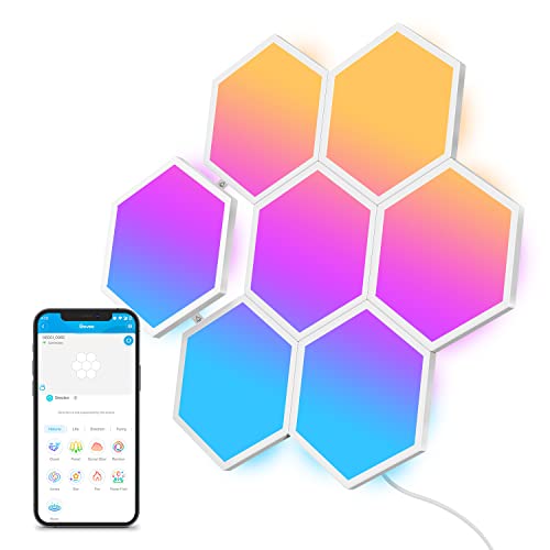 Govee Hexagon Light Panels, Smart LED Wall Lights, Glide Hexa RGBIC Wall Lights with Music Sync & Scene Modes, Work with Alexa & Google Assistant for Gaming Room, Bedroom, Living Room Decor, 7 Pack - 7 panels