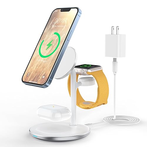 3 in 1 Wireless Charging Station for Apple Devices, Standard 15W Fast Wireless Mag-Safe Charger Stand with 20W dapter for iPhone 16 15 14 13 12 Pro Max/Plus/Pro/Mini,iWatch Ultra 1,2 S9/8.., AirPods - 3 in 1 - White