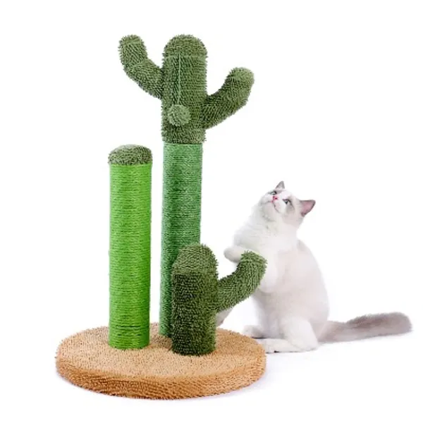PAWZ Road Cactus Scratching Post for cats, Sisal Cat Scratching post with ball and a bottom like desert (H: 68.5cm/27") Brown L