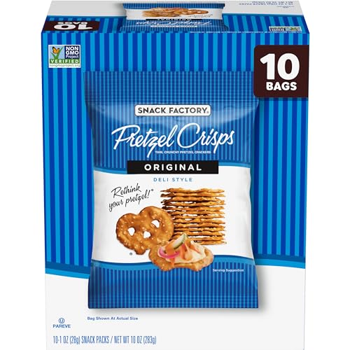 Snack Factory Pretzel Crisps, Original, 1 Oz Snack Bags, 10 Ct - Original - 10 Count - 1 Ounce (Pack of 10)