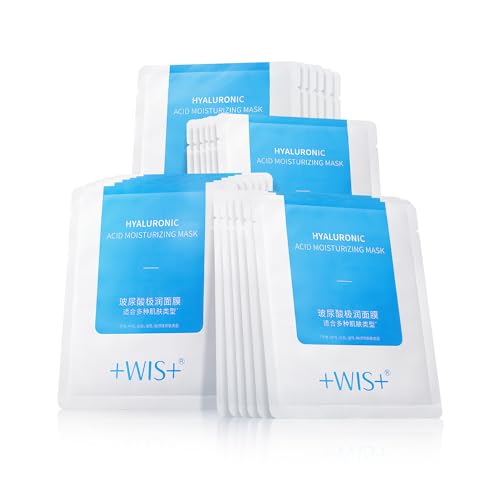 +WIS+ Hyaluronic Acid Essence 24 Sheet Mask - Intensively Hydrating & Instantly Soothing Anti-ageing Facial Mask with Pro-Vitamin B5 - Beauty Mask For All Skin Care Types - 24