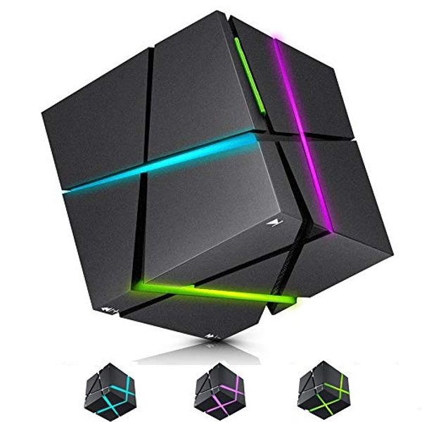 Bluetooth Speakers with Colorful LED Light, Mini Portable Wireless Cube Stereo Speaker Magic Music Player Hand Free Outdoor for iPhone Samsung Tablet Laptop Computer