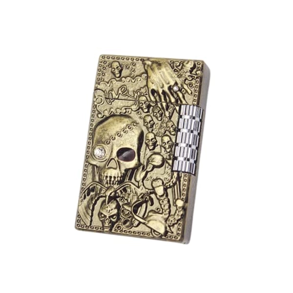 KAIEOMGN Carving Skull Antique Lighter, Vintage Cool Metal Lighters Refillable, Novelty Lighters for Men for Candles Ideas (No Butane Fuel). (Gold)