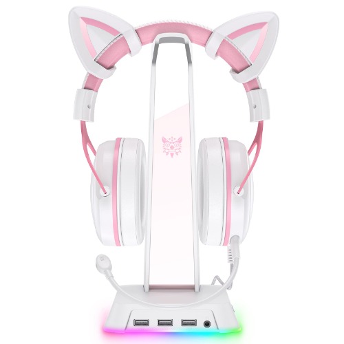 SOSISU RGB Headphones Stand with 3.5mm AUX and 3 USB 2.0 Ports, Gaming Headset Holder Hanger with Non-Slip Rubber Base for SOSISU Gaming Headset(Not Included), PC, Desktop (White) - Multi-color,White