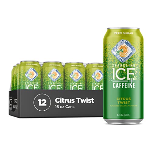 Sparkling Ice +Caffeine, Citrus Twist Flavored Sparkling Water with Caffeine, Zero Sugar, with Vitamins and Antioxidants, Low Calorie Beverage, 16 fl oz Cans (Pack of 12) - Citrus Twist