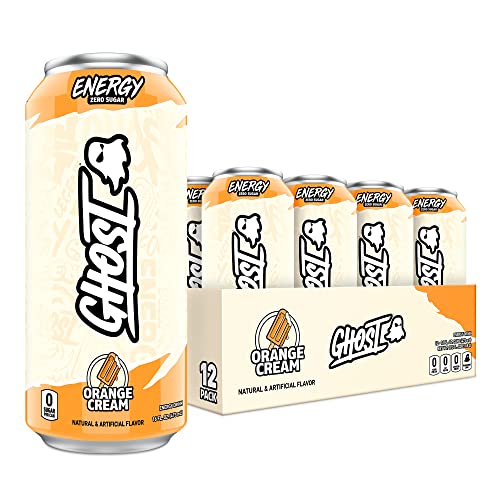 GHOST ENERGY Sugar-Free Energy Drink - 12-Pack, Orange Cream, 16oz Cans - Energy & Focus & No Artificial Colors - 200mg of Natural Caffeine, L-Carnitine & Taurine - Gluten-Free & Vegan - Orange Cream