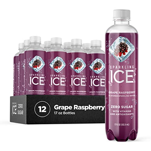 Sparkling Ice, Grape Raspberry Sparkling Water, Zero Sugar Flavored Water, with Vitamins and Antioxidants, Low Calorie Beverage, 17 fl oz Bottles (Pack of 12) - Grape Raspberry