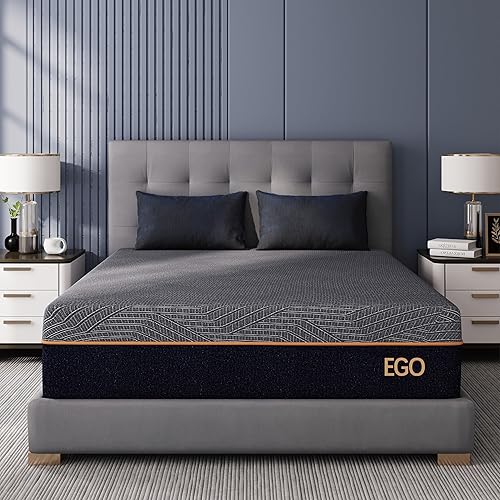EGOHOME 12 Inch Queen Memory Foam Mattress for Back Pain, Cooling Gel Mattress Bed in a Box, Made in USA, CertiPUR-US Certified, Therapeutic Medium Double Mattress, 60x80x12 Black - 12 Inch - Queen