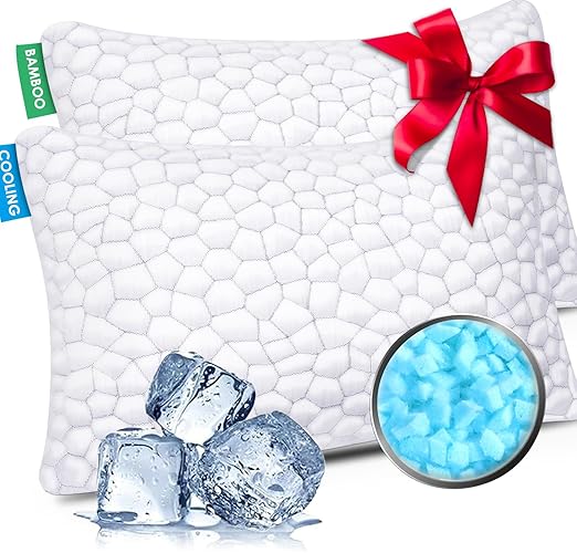 SUPA MODERN Cooling Bed Pillows for Sleeping 2 Pack Shredded Memory Foam Pillows Adjustable Cool Pillow for Side Back Stomach Sleepers Luxury Gel Pillows Queen Size Set of 2 Washable Removable Cover - Queen (2 Count) - Original White